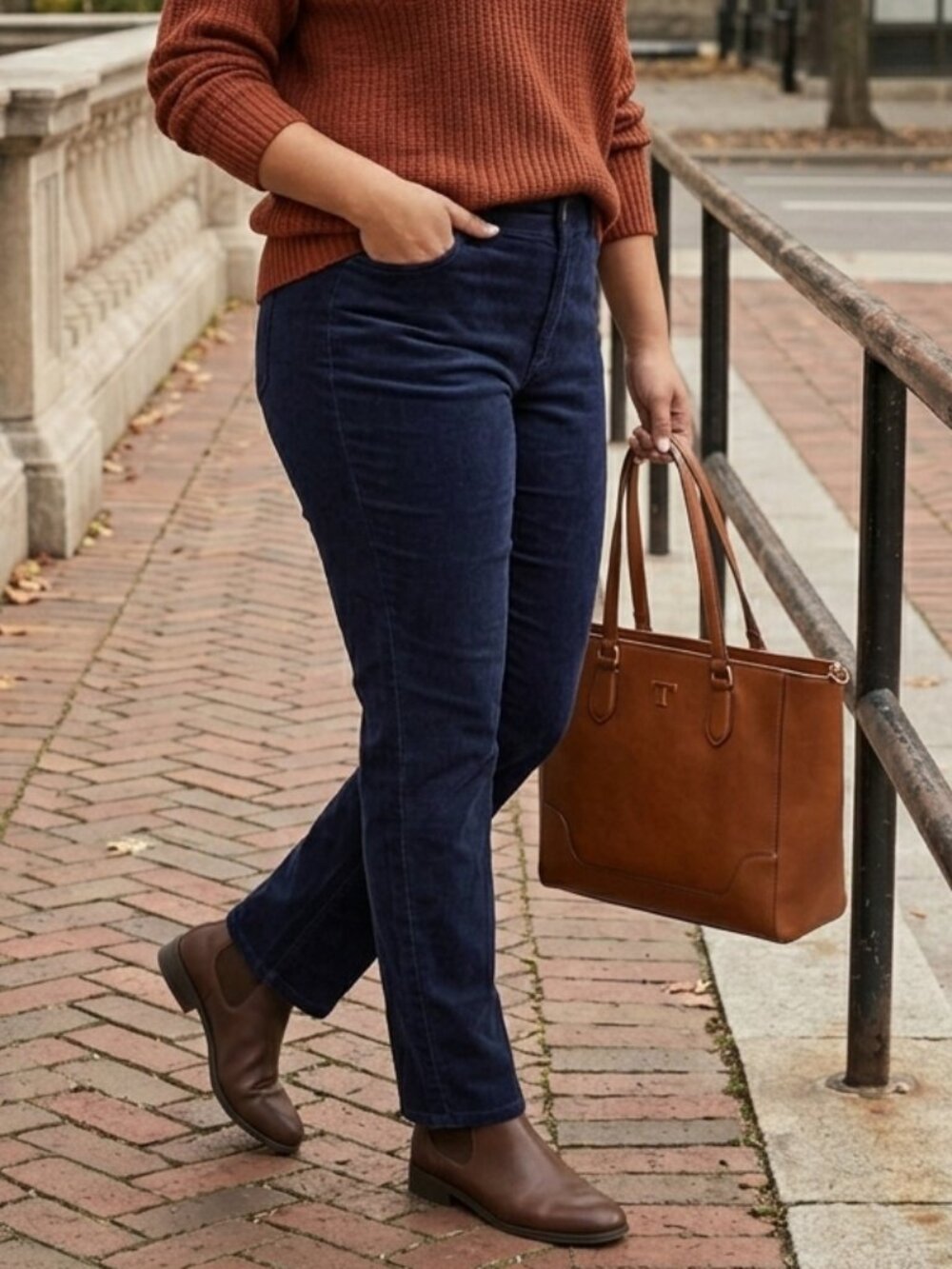 Talbot Heritage Stretch Corduroy Straight Leg Womens Blue Pants 5-Pocket Sz 16W